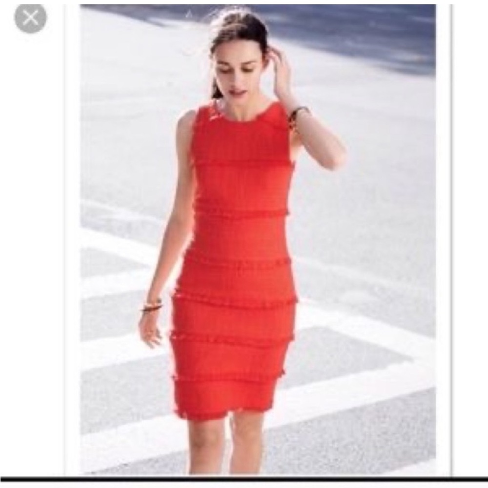 J. Crew‎ Fringy Tweed Sheath Dress Fiery Red Orange